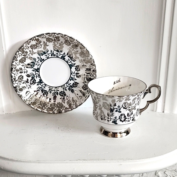Windsor bone china 25th Anniversary teacup,and saucer. - Picture 1 of 5